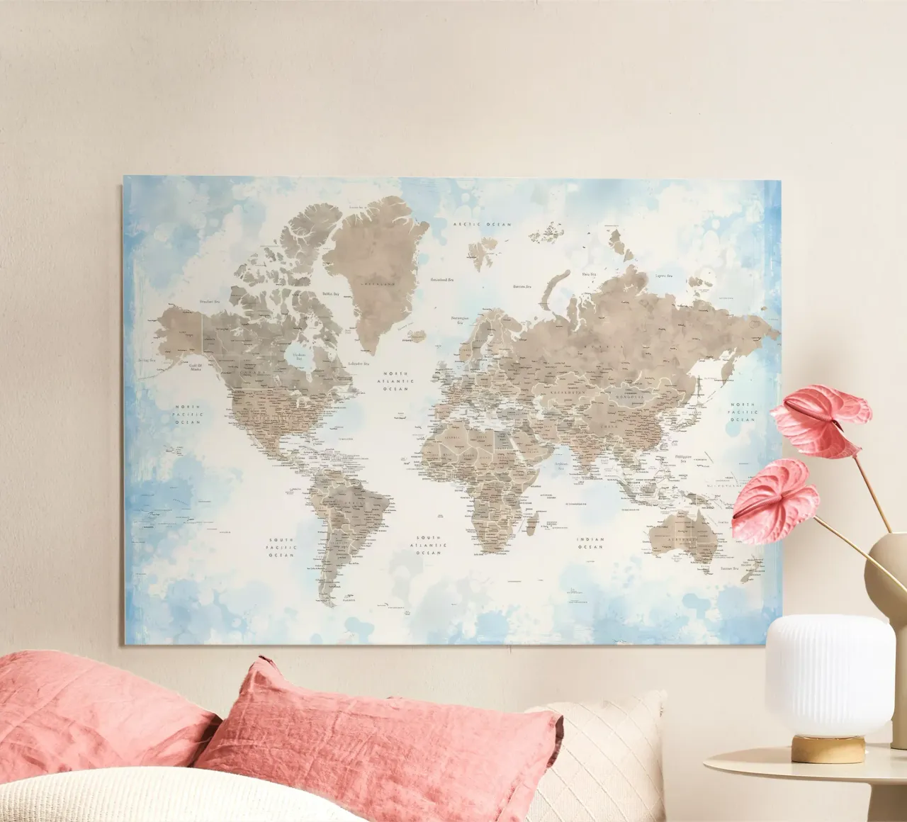 Mappa mondiale dettagliata di Ghada poster con telaio in plastica da Aiden Garcia