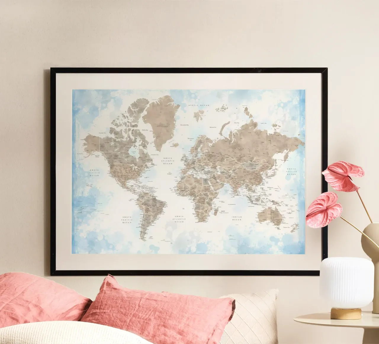 Mappa mondiale dettagliata di Ghada poster con telaio in plastica da Aiden Garcia