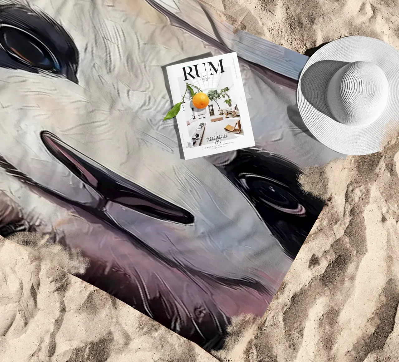Panda with Toilet Paper Hat beach towel by Adrian Patel
