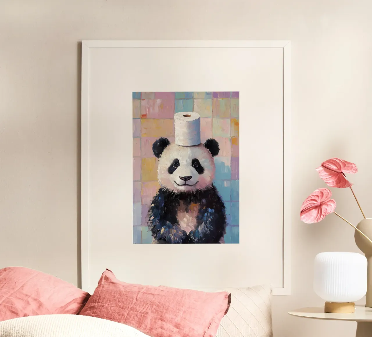 Panda met wc-hoed hahnemühle van Adrian Patel