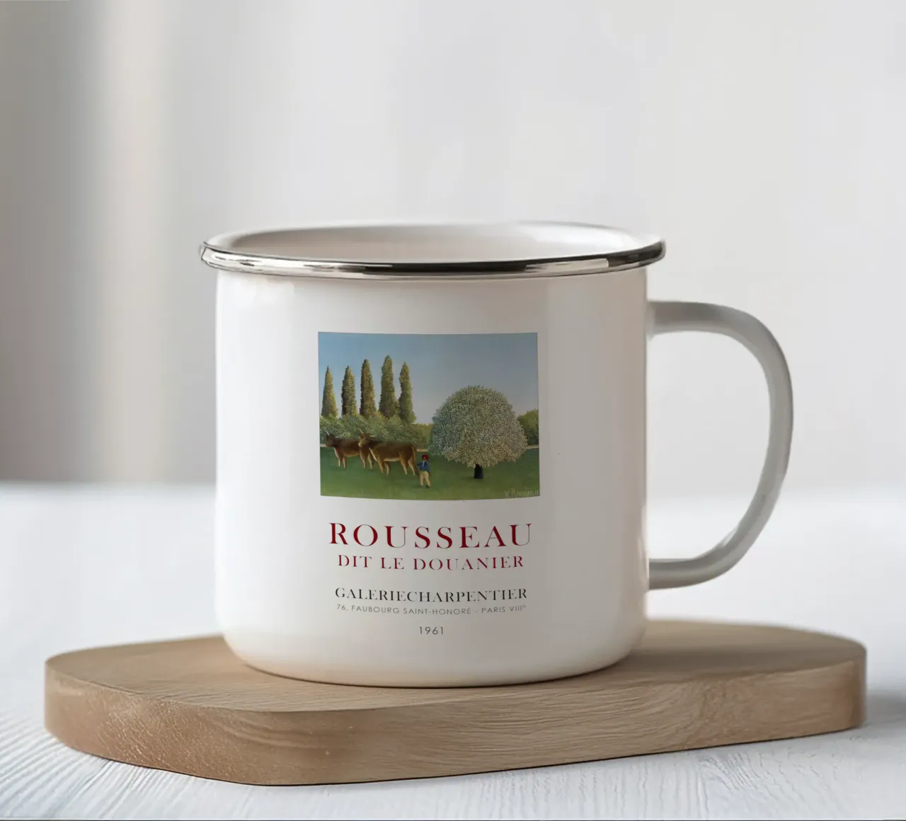 Mostra d'arte retrò di Henri Rousseau tazza in smalto da Vintagrafica