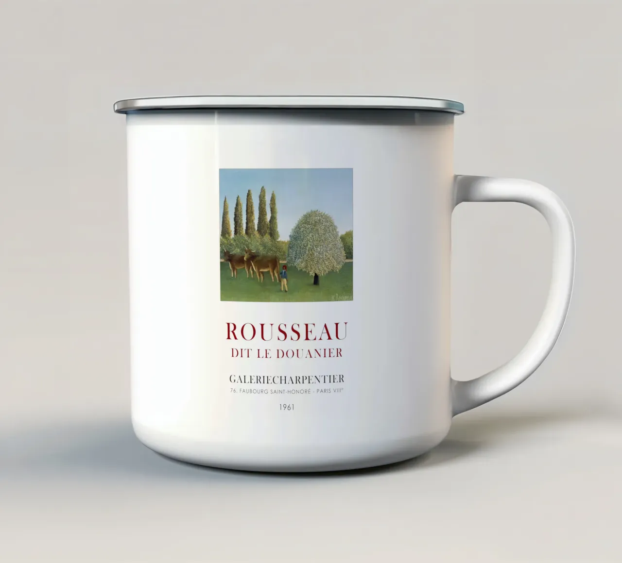 Mostra d'arte retrò di Henri Rousseau tazza in smalto da Vintagrafica