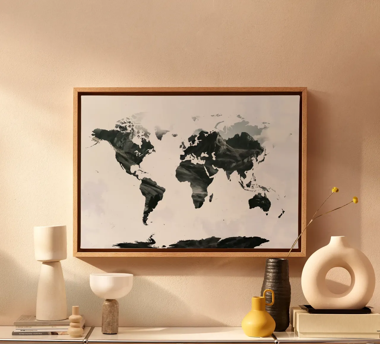 World Map Mountains 3 canvas with Floater frame by Aiden Garcia
