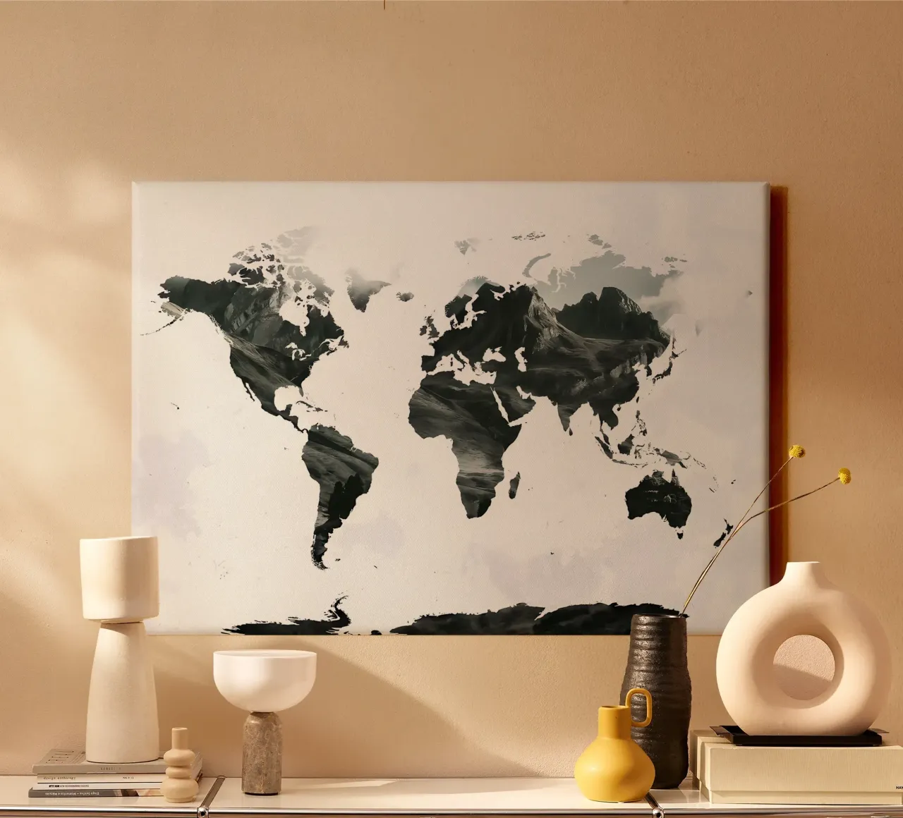 World Map Mountains 3 canvas with Floater frame by Aiden Garcia