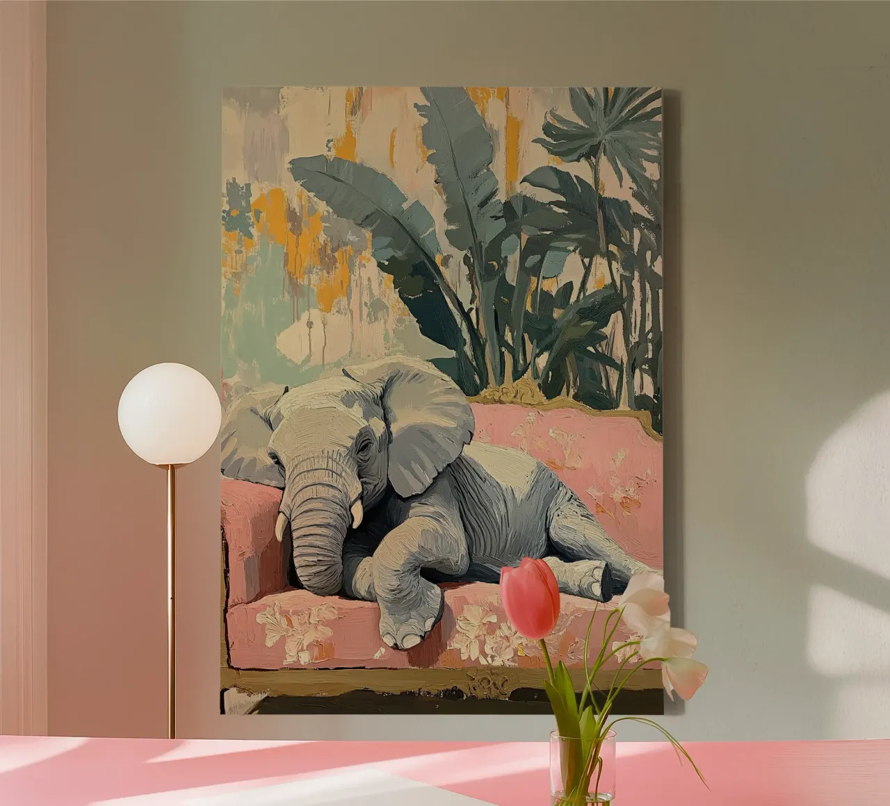 Elephant: A symbol of strength and tenderness canvas with Floater frame by Nikis Art Studio