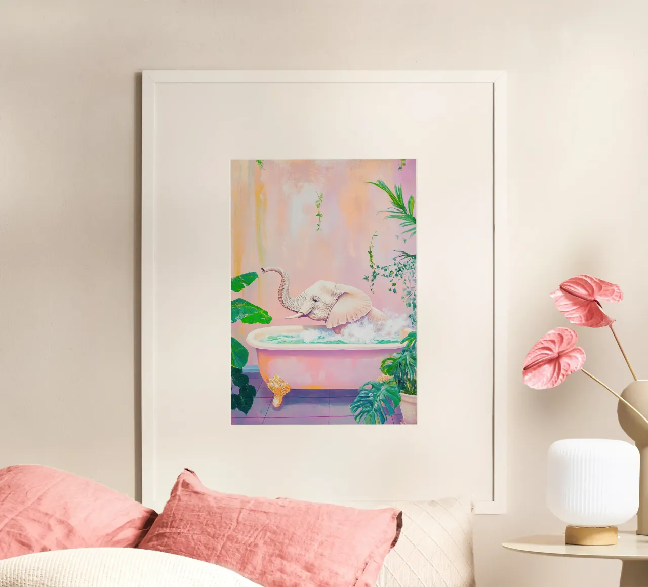 L'éléphant : un géant gris dans ta maison poster avec cadre en bois de Nikis Art Studio