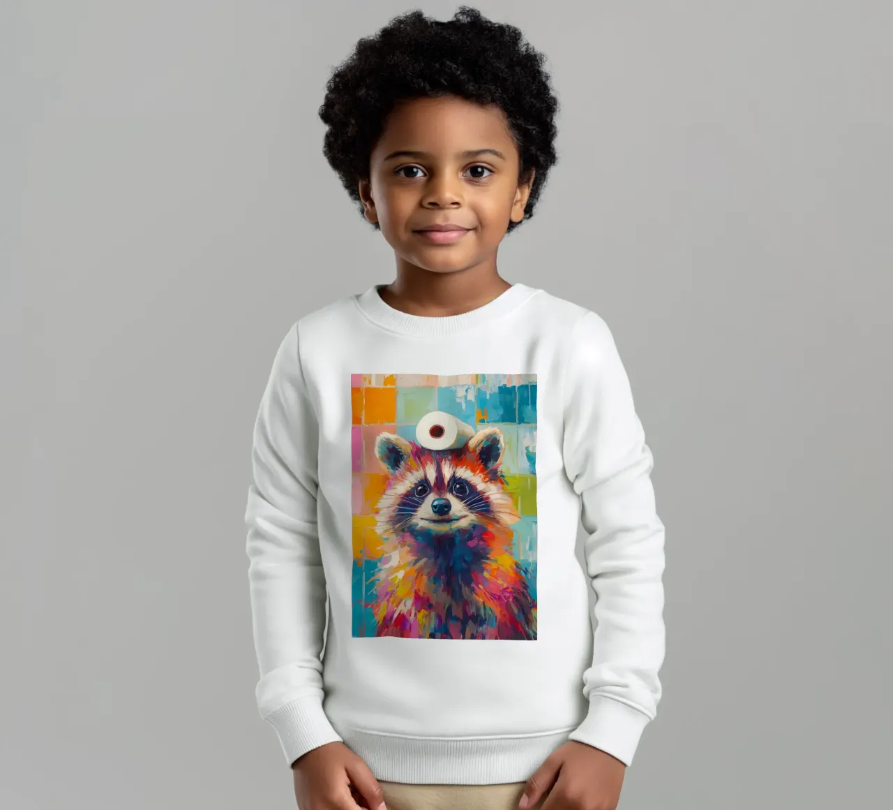 Raccoon with Toilet Paper kids sweatshirt by Adrian Patel