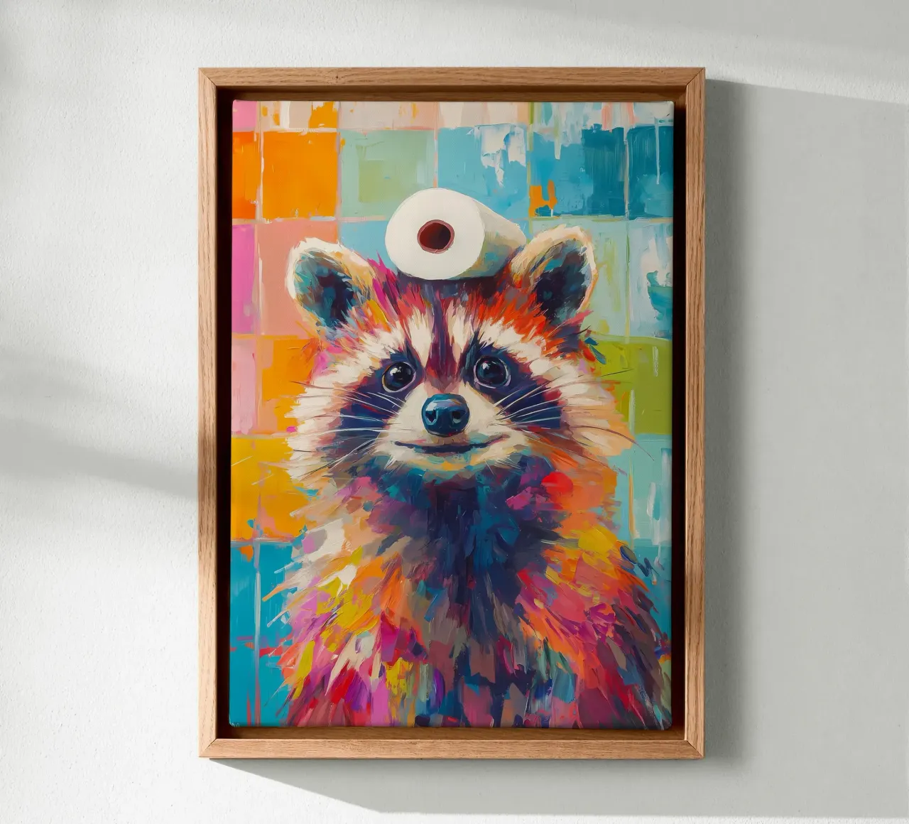 Raccoon with Toilet Paper canvas by Adrian Patel