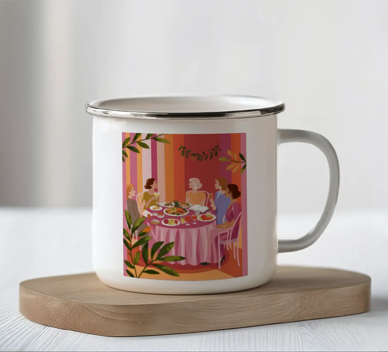 Aesthetic Dinner Gathering enamel mug by Lumina Vision