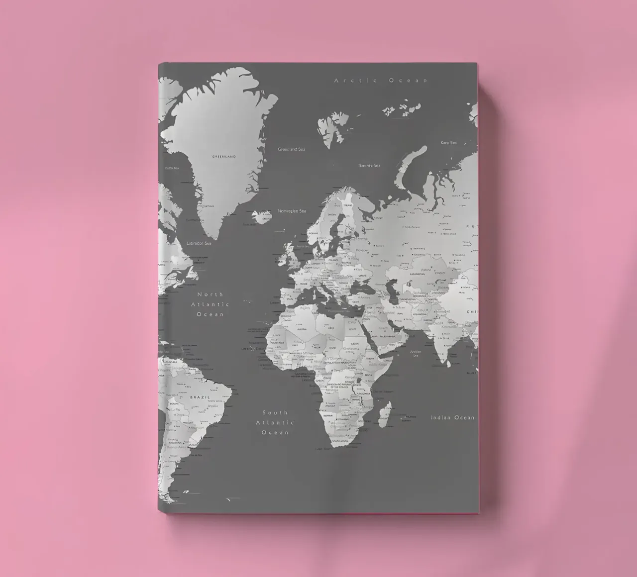 Gradient grey world map notebook by Aiden Garcia
