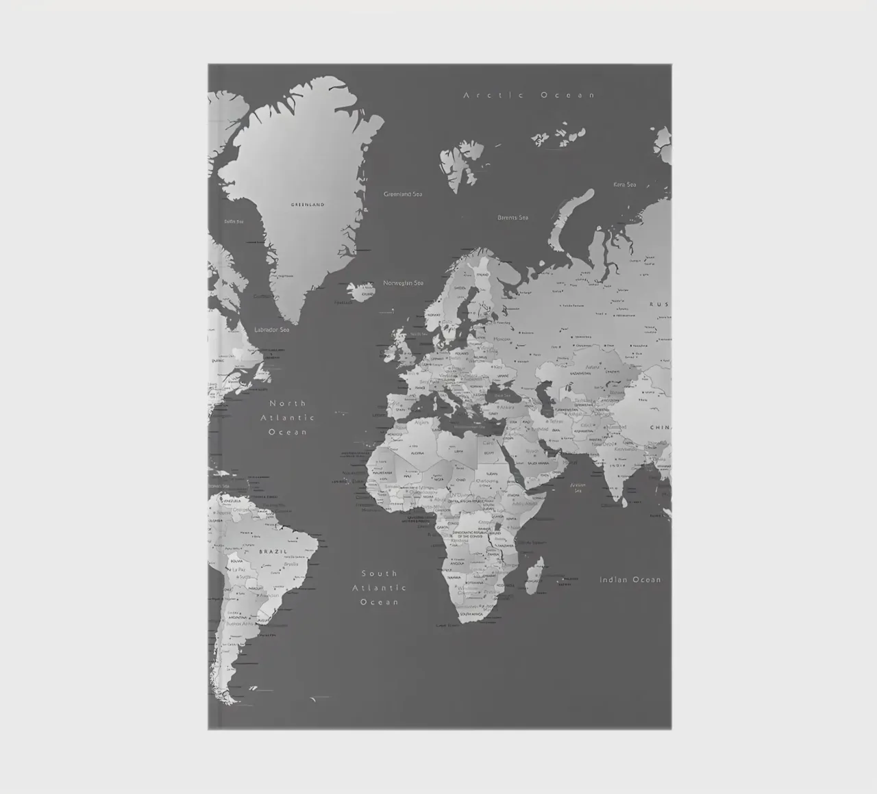 Gradient grey world map notebook by Aiden Garcia