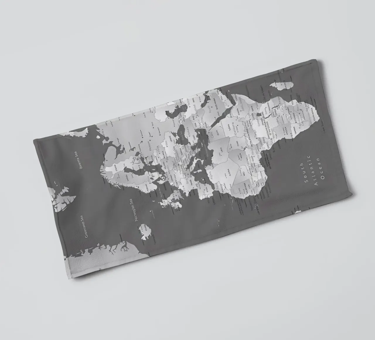 Gradient grey world map towel by Aiden Garcia
