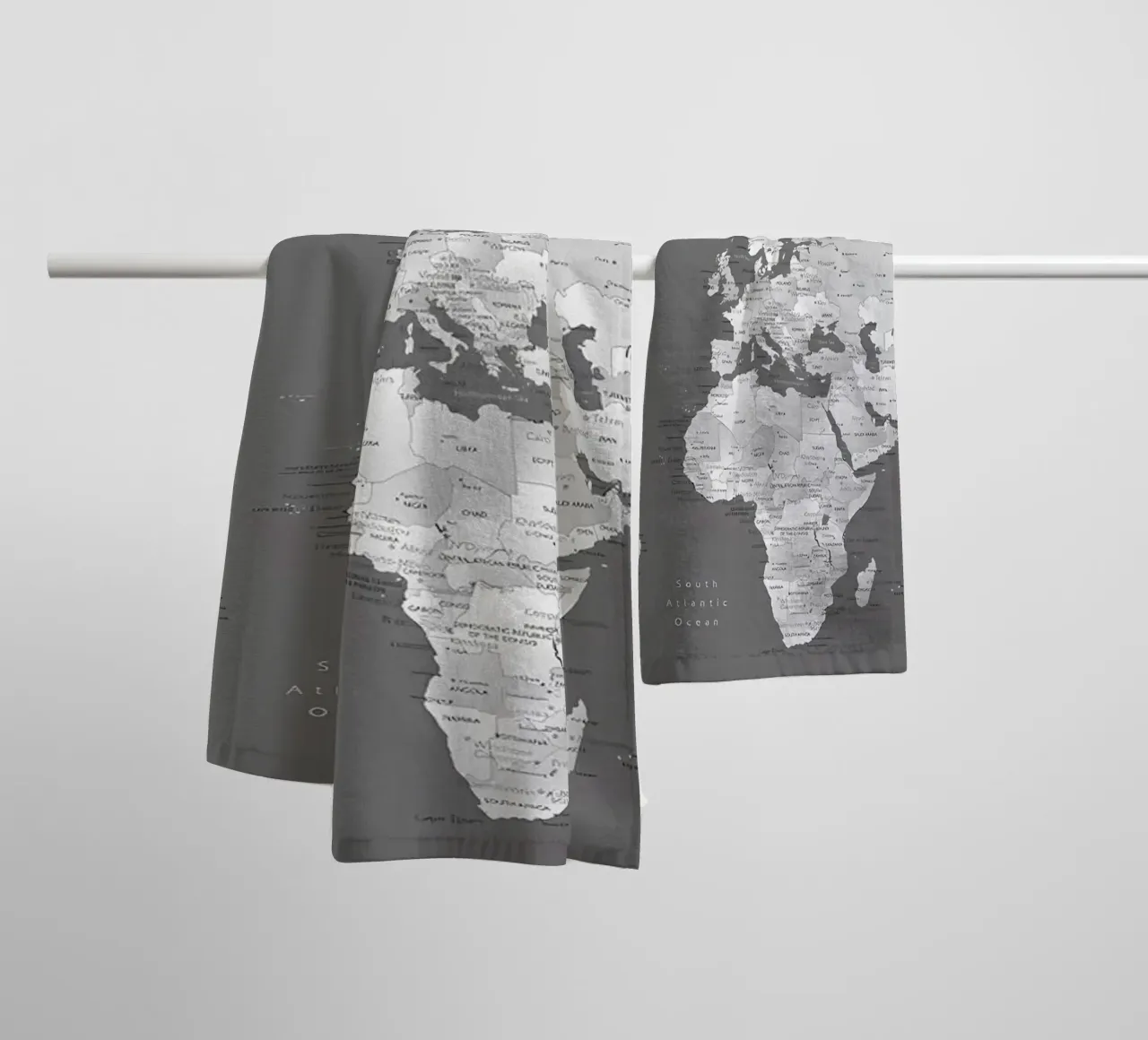 Gradient grey world map towel by Aiden Garcia