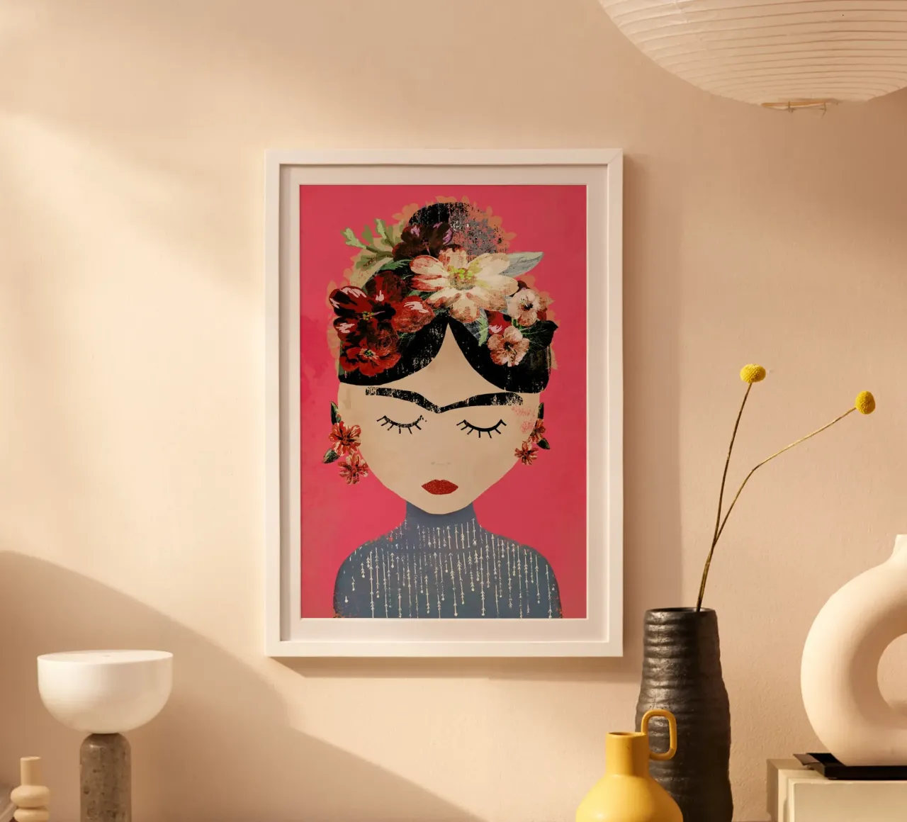 Frida (Pink) poster met kunststof frame van treechild