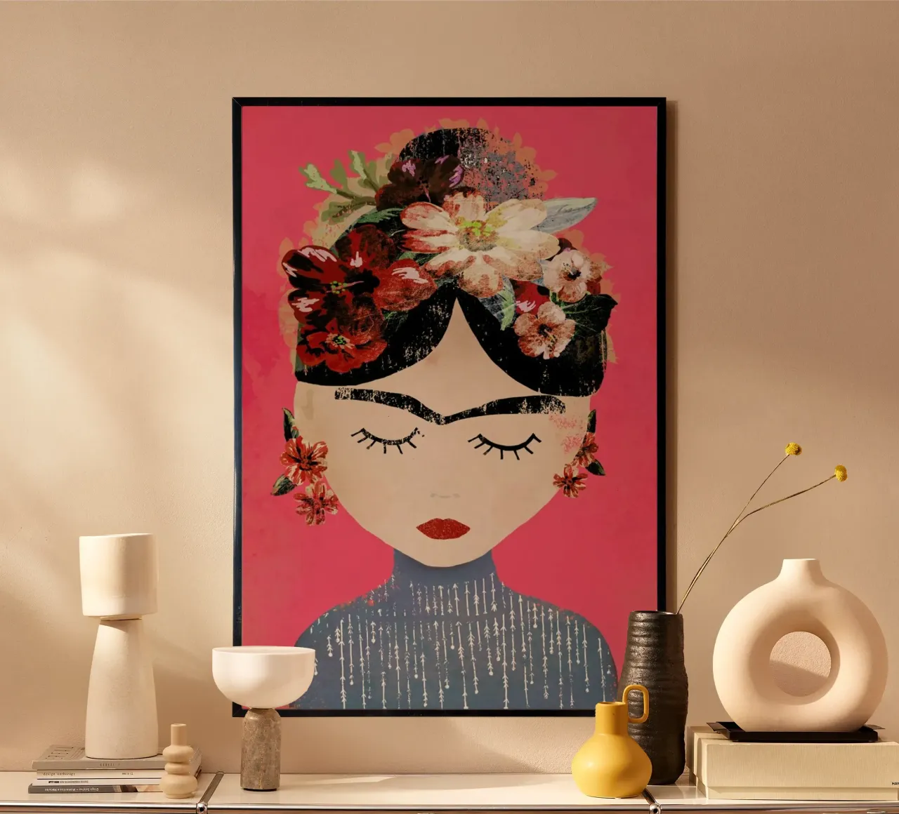 Frida (Pink) poster met kunststof frame van treechild