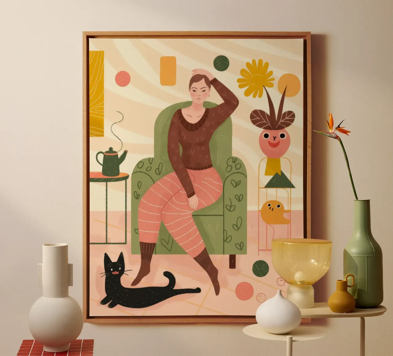 Contemplative Relaxation Moment canvas with Floater frame by Lumina Vision