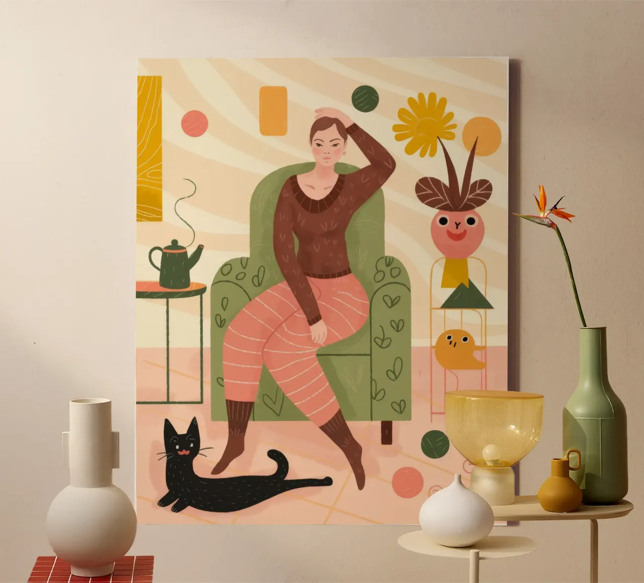 Contemplative Relaxation Moment canvas with Floater frame by Lumina Vision