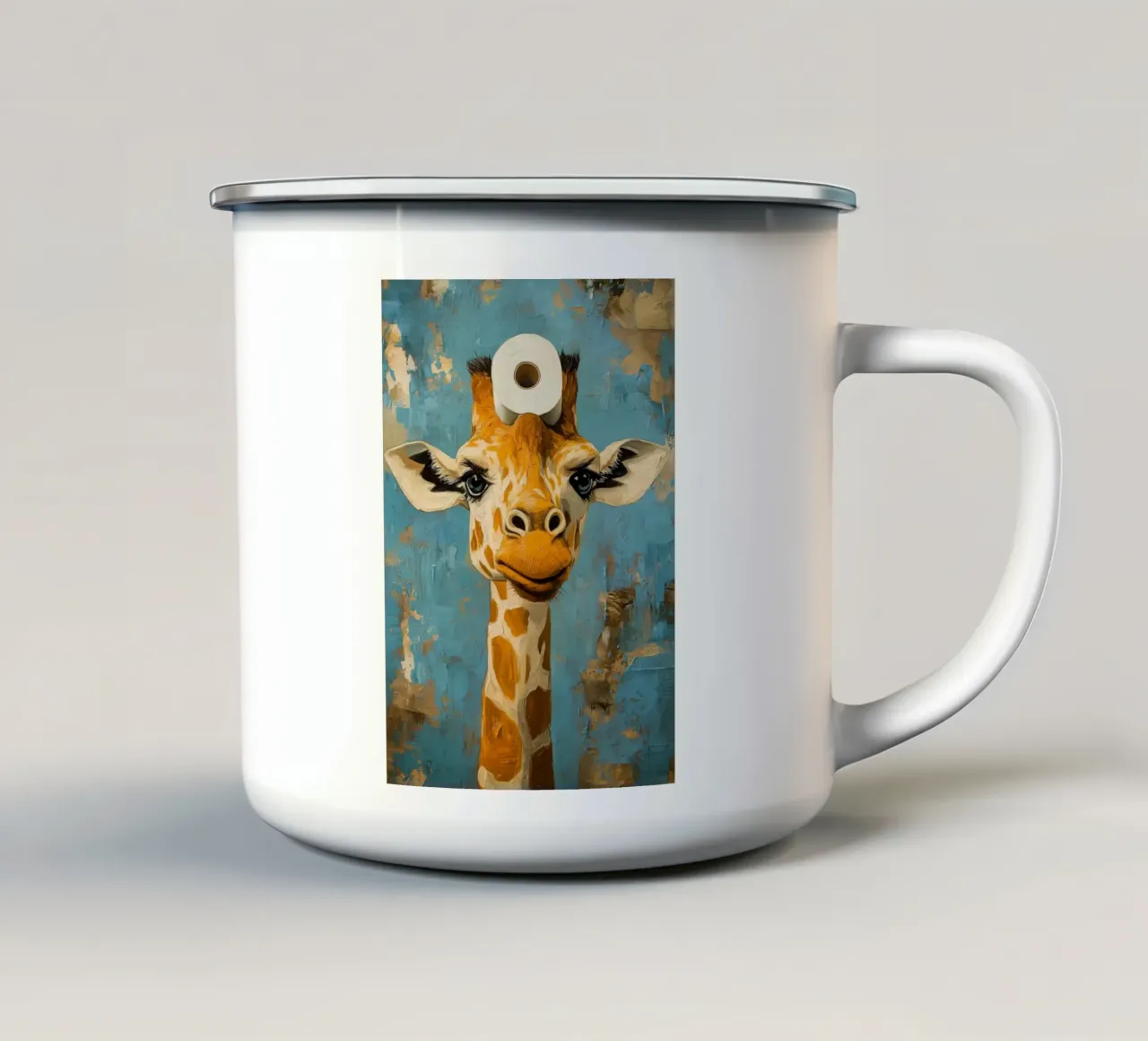 Giraffa con carta igienica tazza in smalto da Adrian Patel