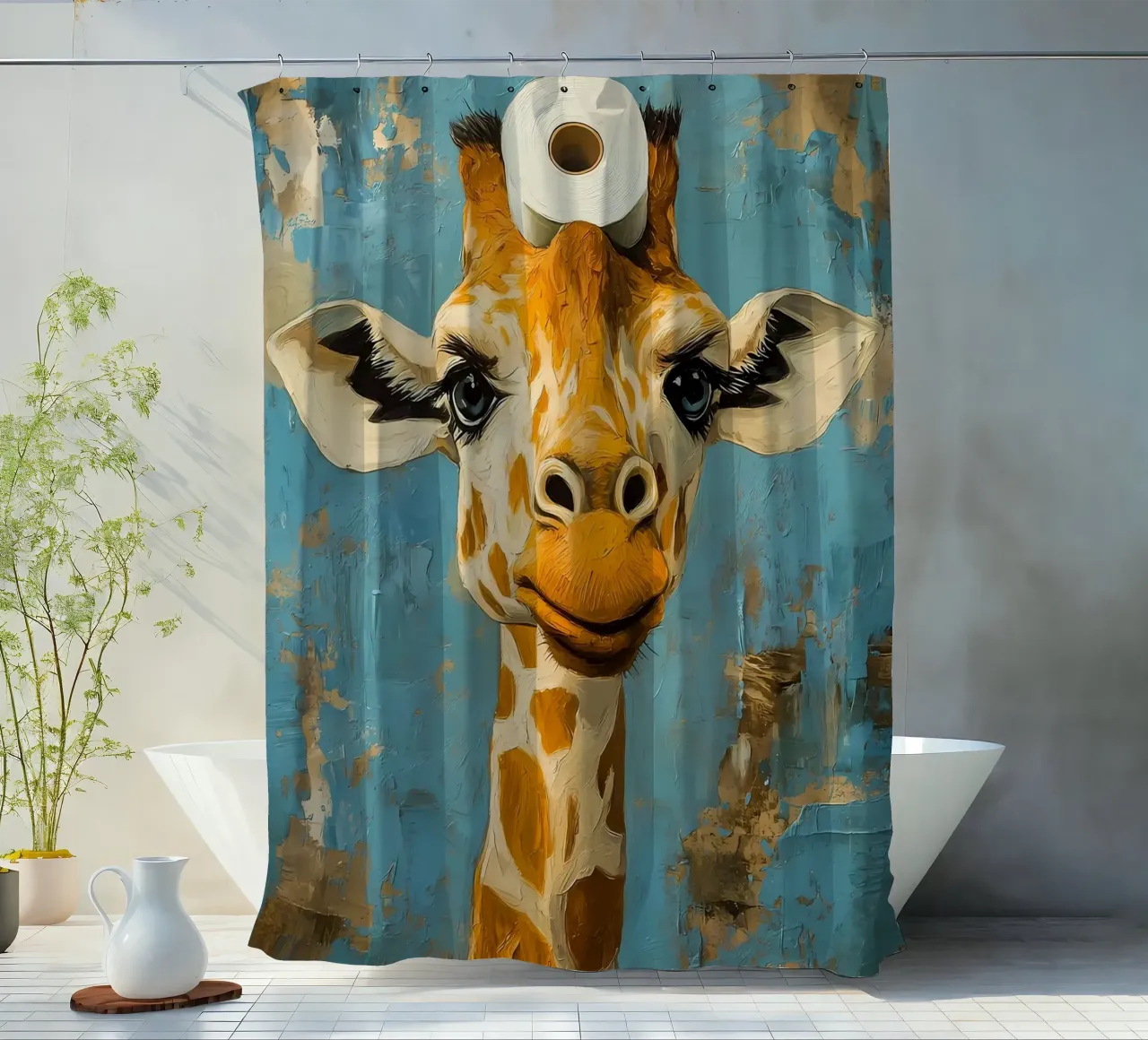 Giraffa con carta igienica tenda da doccia da Adrian Patel