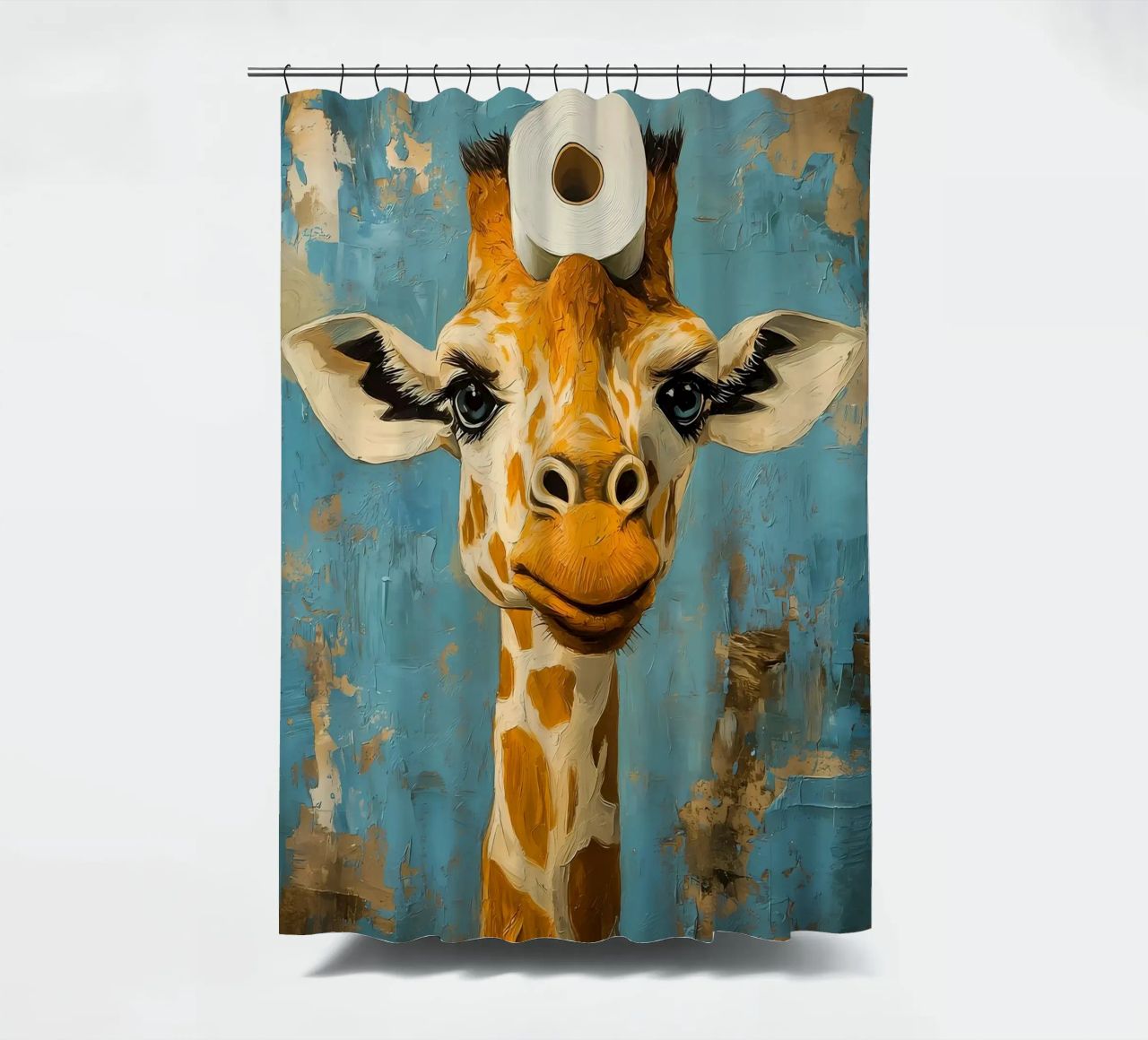 Giraffe mit Toilettenpapier Duschvorhang von Adrian Patel