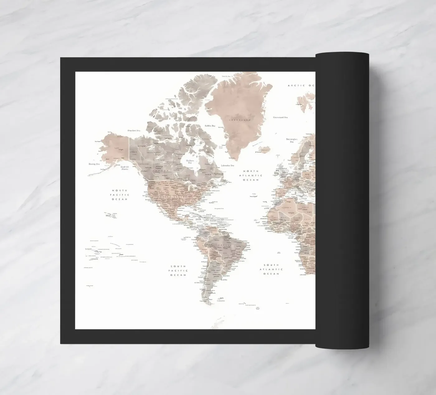 Neutral world map Abey doormat by Aiden Garcia