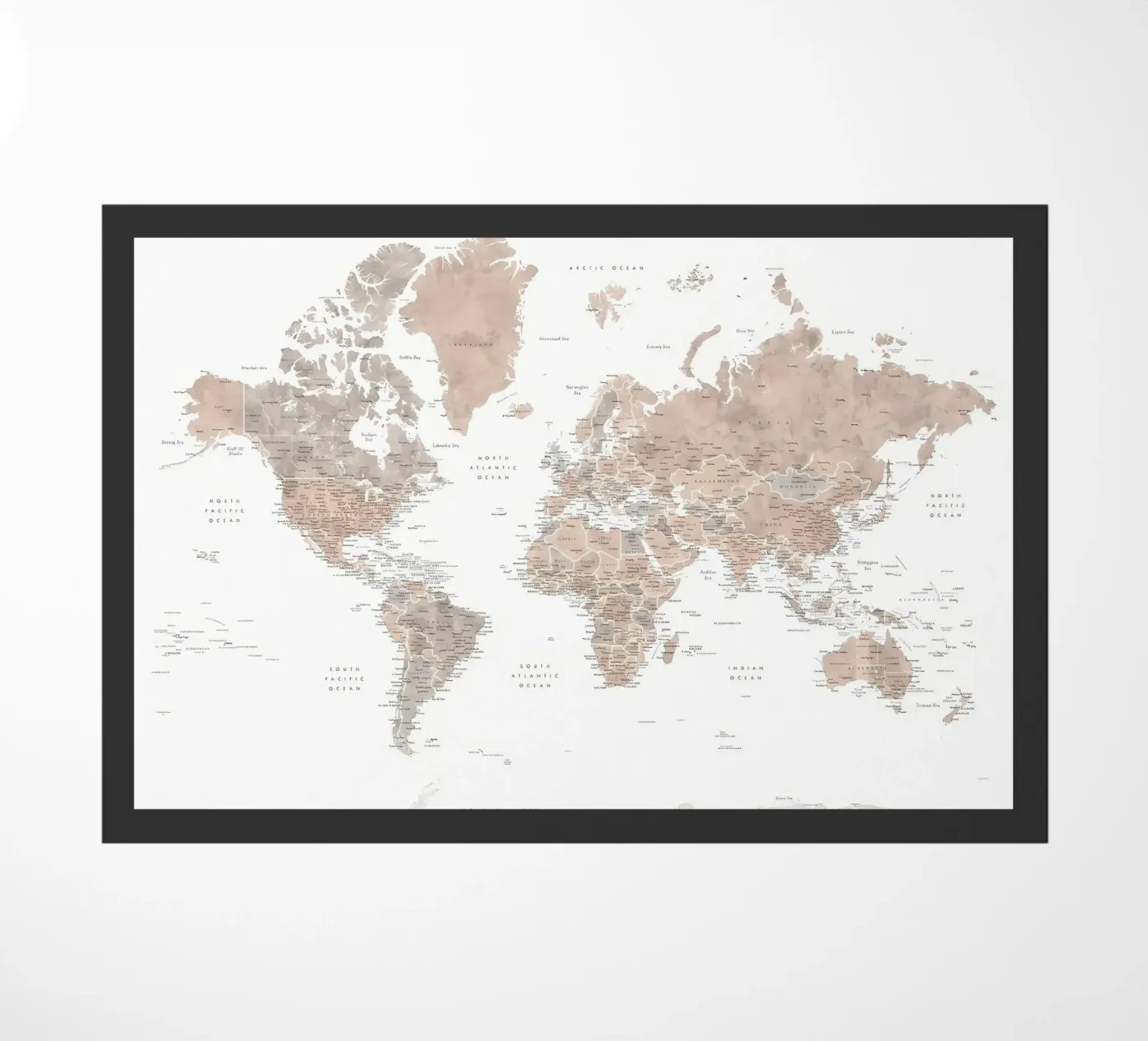 Neutral world map Abey doormat by Aiden Garcia
