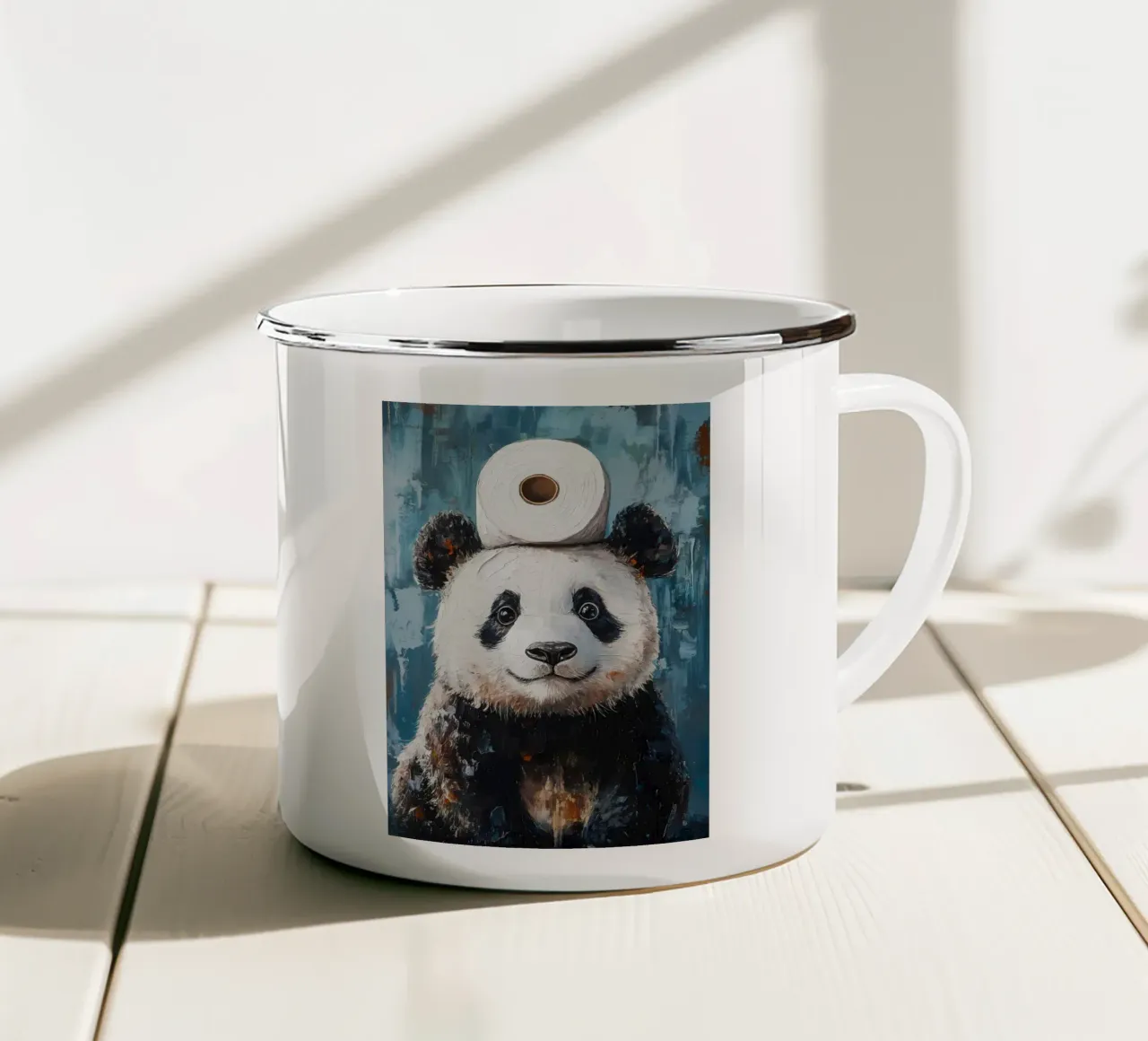 Panda con carta igienica tazza in smalto da Adrian Patel