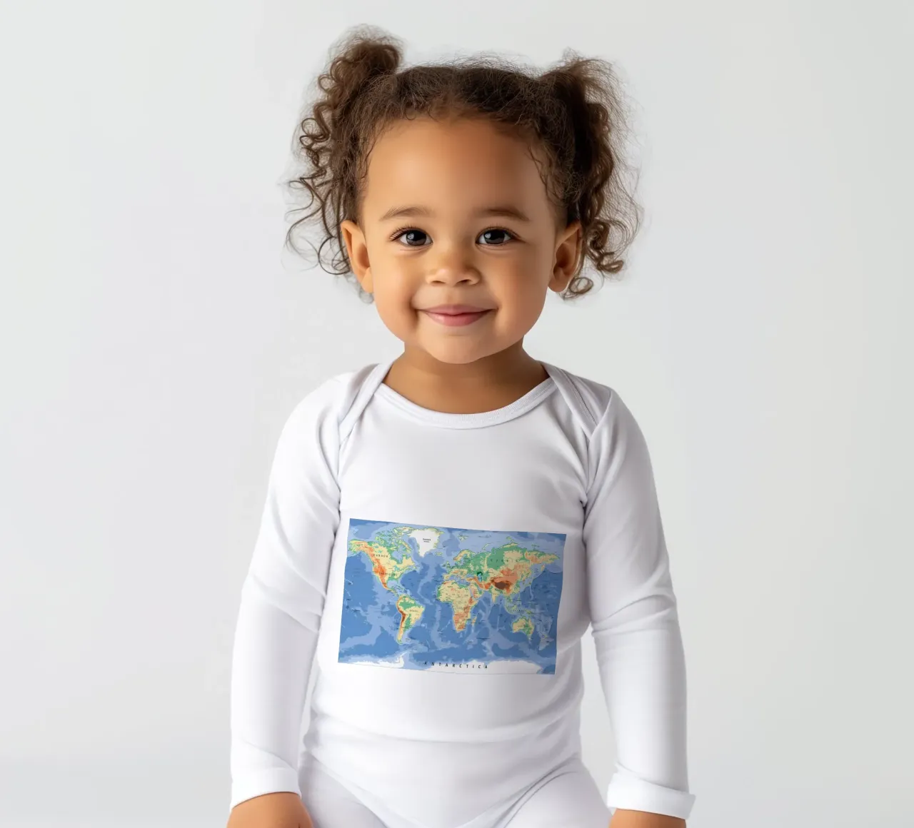 World Map long-sleeve baby romper by Aiden Garcia