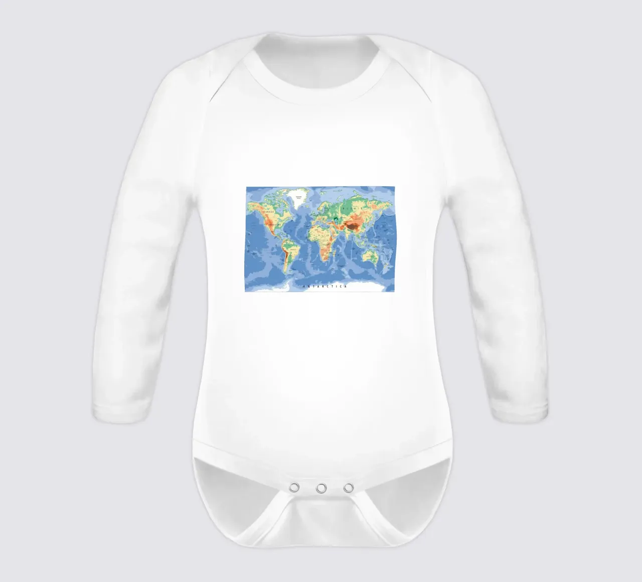 World Map long-sleeve baby romper by Aiden Garcia