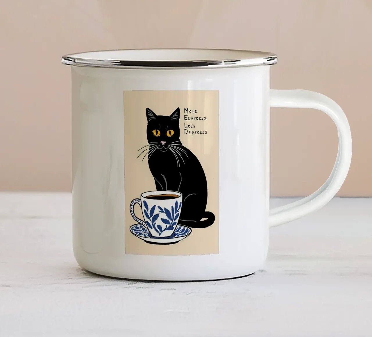 Divertente caffè Catr tazza in smalto da Bartosz Powalka