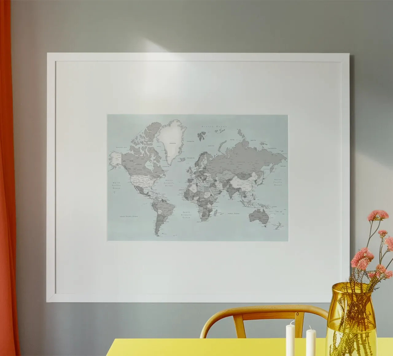 Mappa del mondo dettagliata Darryl poster con telaio in plastica da Aiden Garcia
