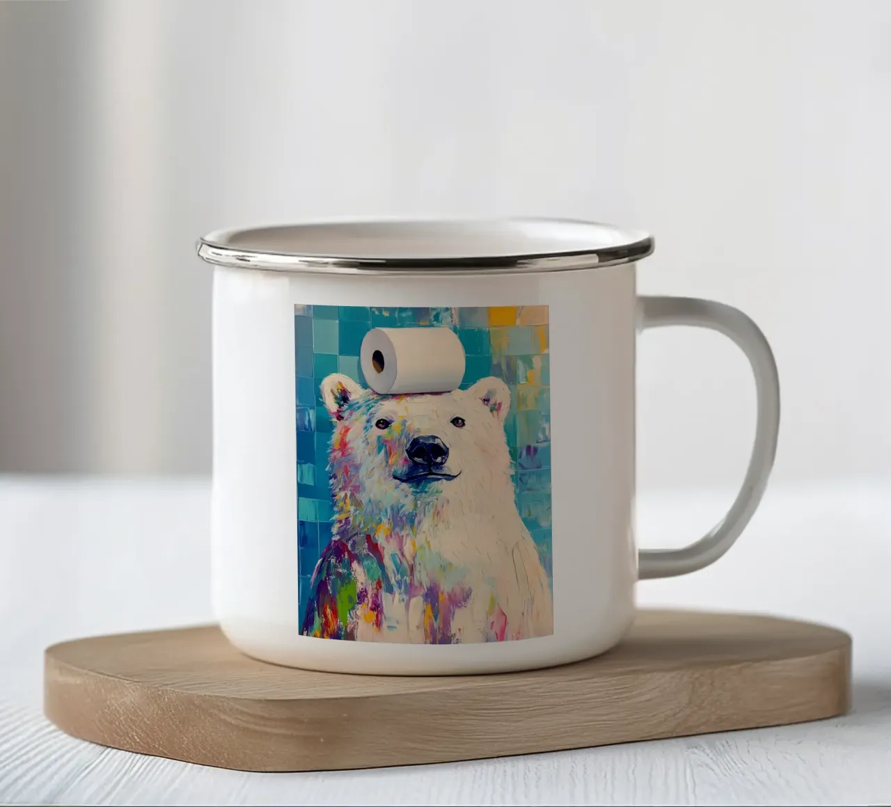 Orso polare con carta igienica tazza in smalto da Adrian Patel