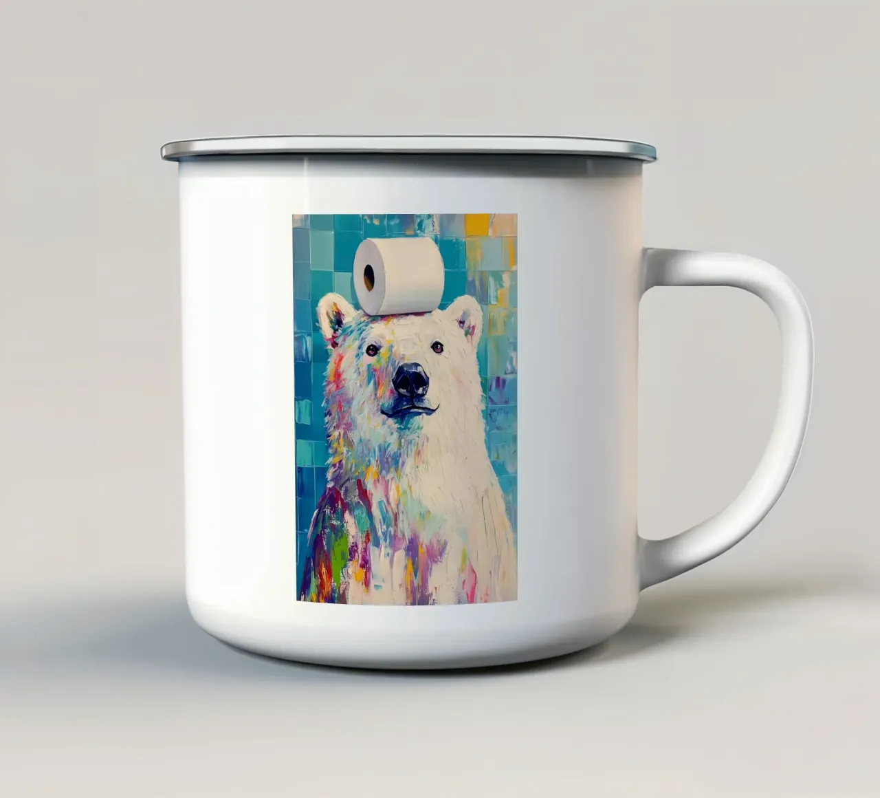 Orso polare con carta igienica tazza in smalto da Adrian Patel