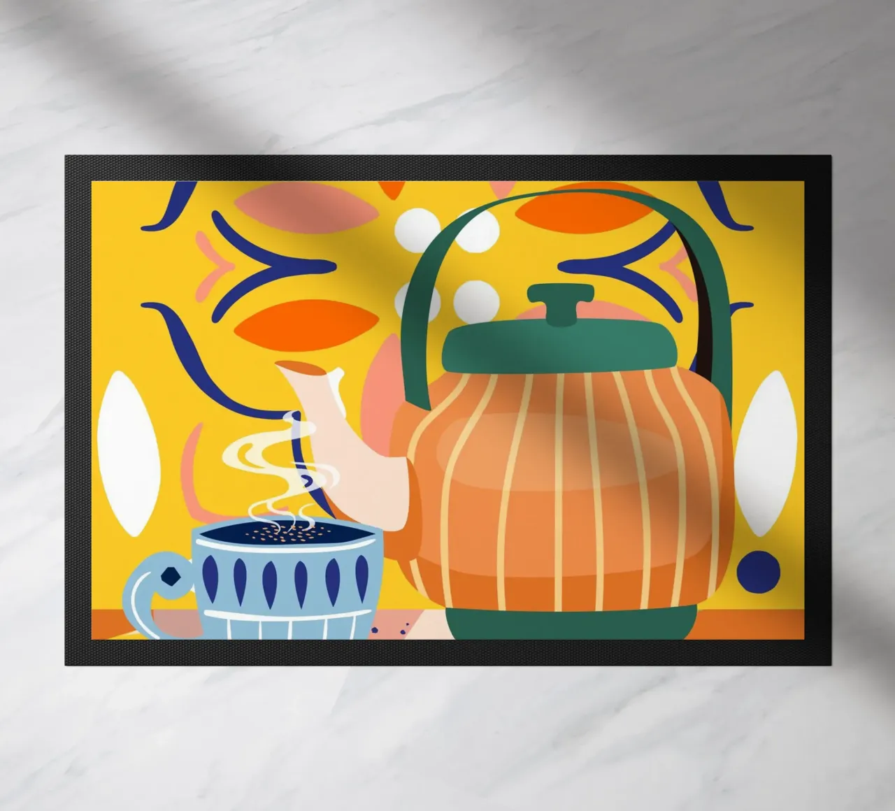 Latte alla spezia di zucca, bollitore per il tè e caffè Bright Happy zerbino da 83oranges