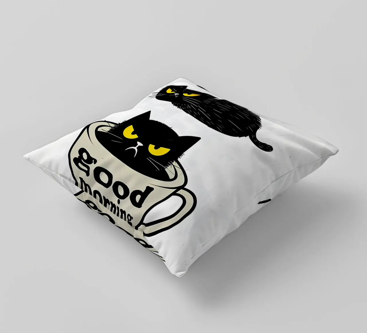 Gatto divertente Caffè mattutino cuscino da Bartosz Powalka
