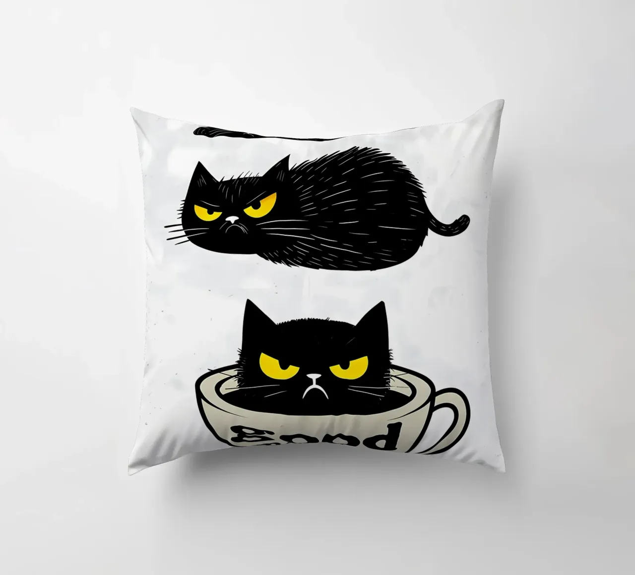 Gatto divertente Caffè mattutino cuscino da Bartosz Powalka