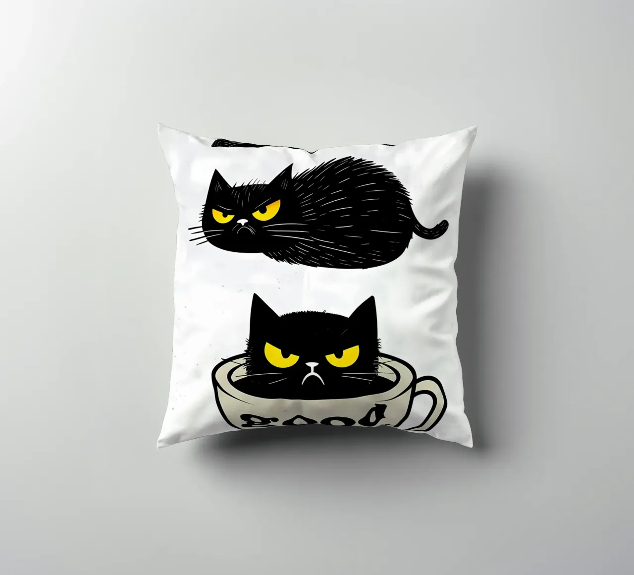 Gatto divertente Caffè mattutino cuscino da Bartosz Powalka