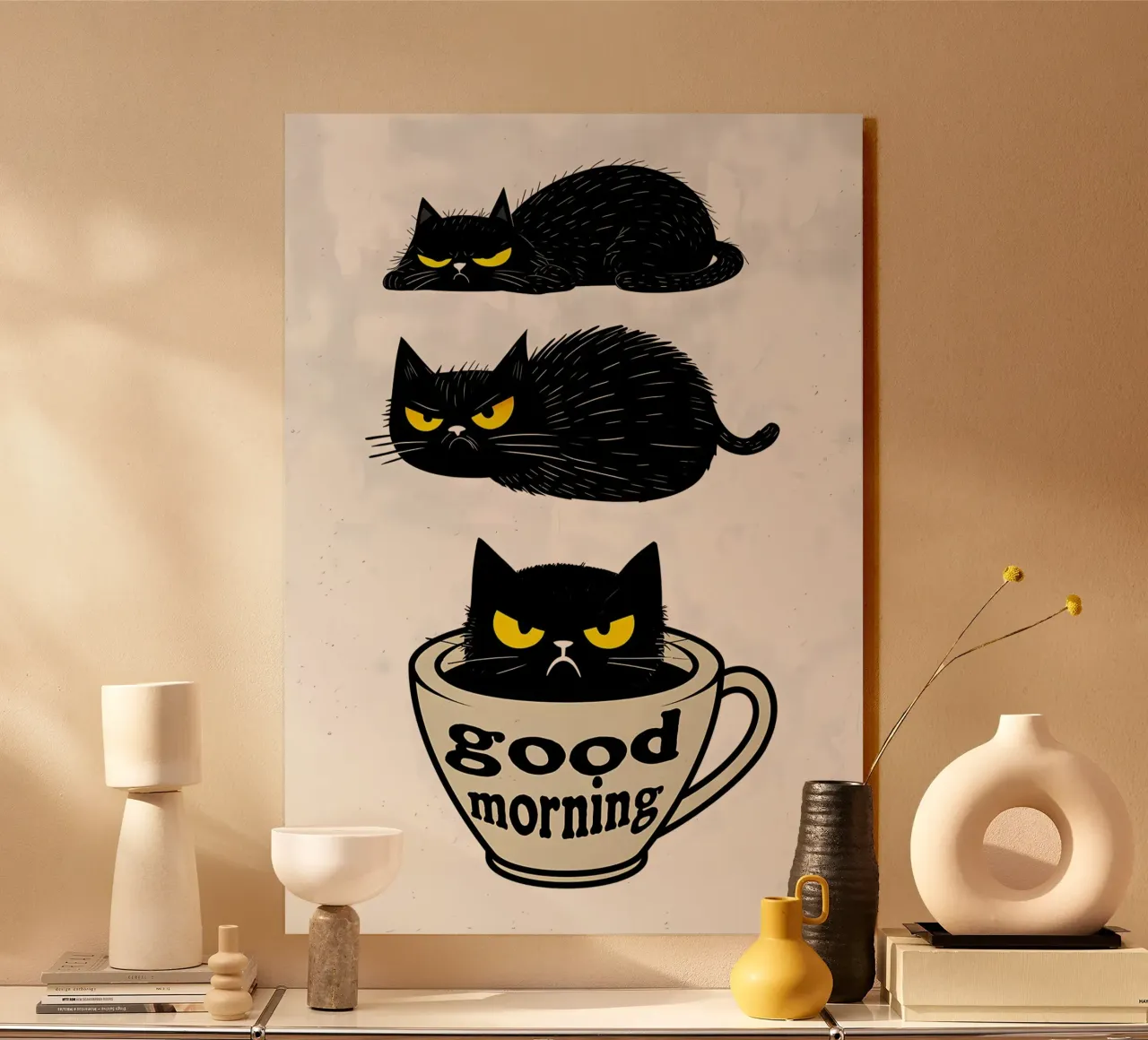 Lustiger Katzen-Kaffee-Morgen Alu-Dibond von Bartosz Powalka