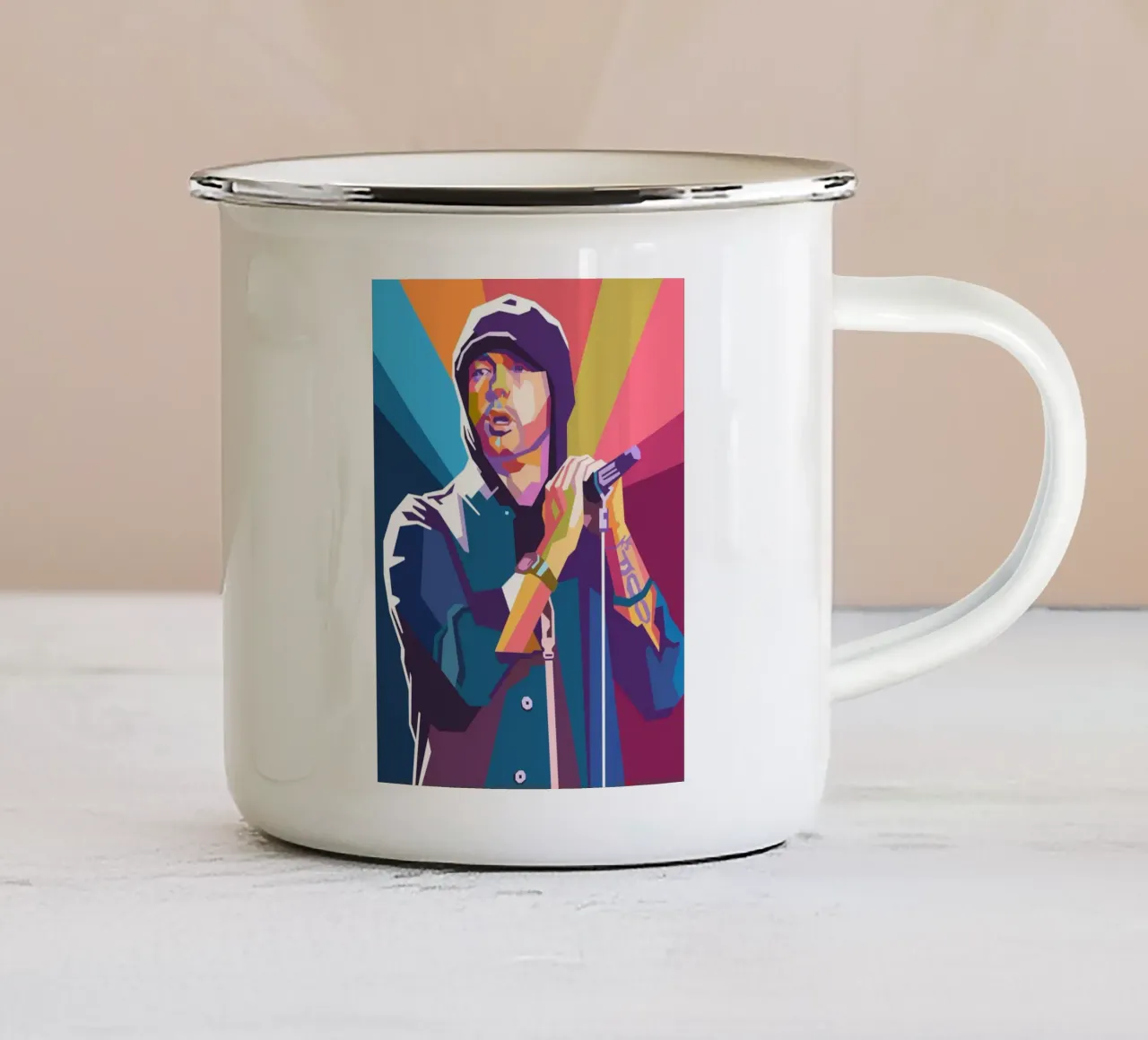 L'iconico rapper Eminem pop art tazza in smalto da Hantamrata