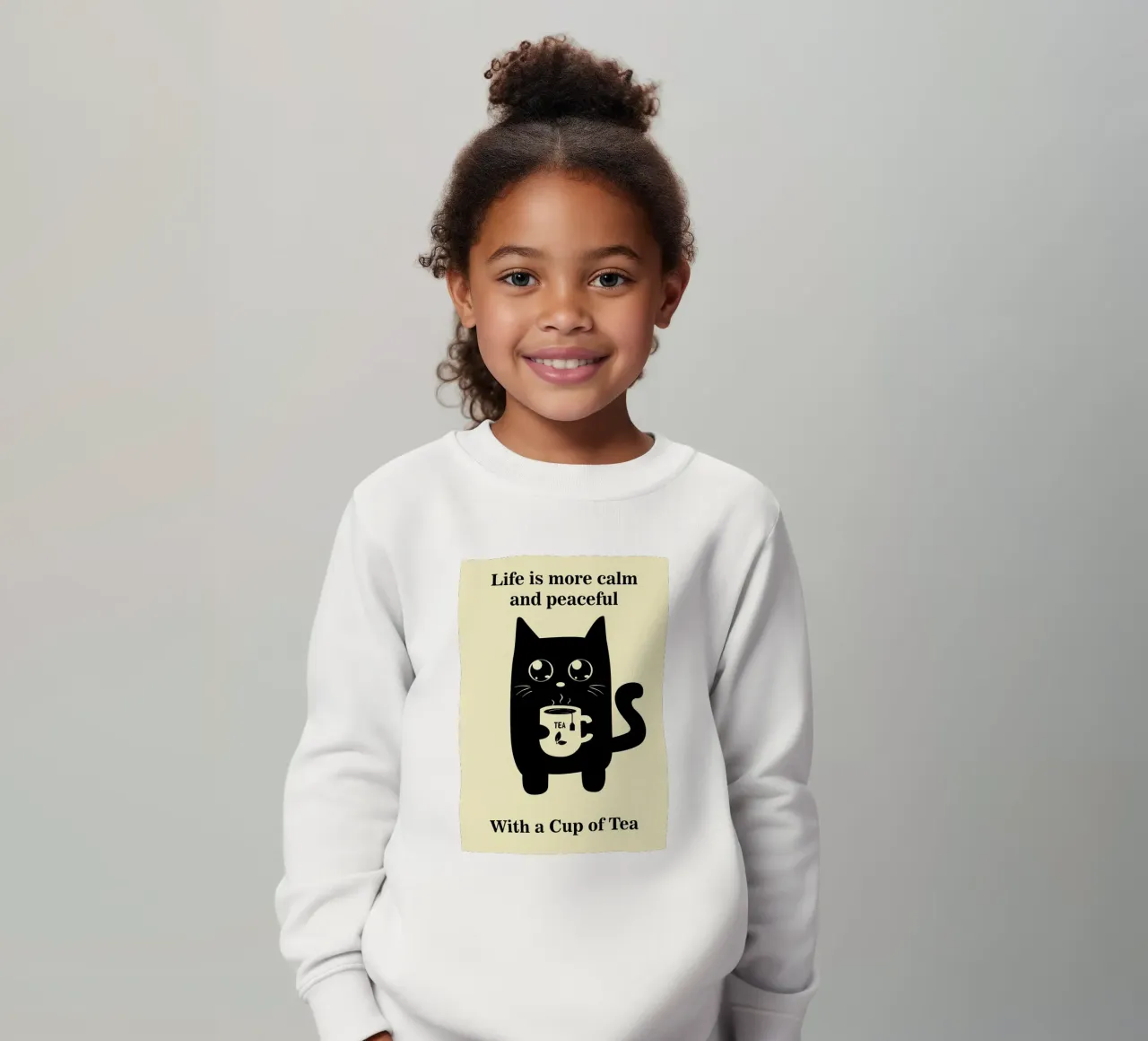 Cat and Tea kids sweatshirt by Bartosz Powalka