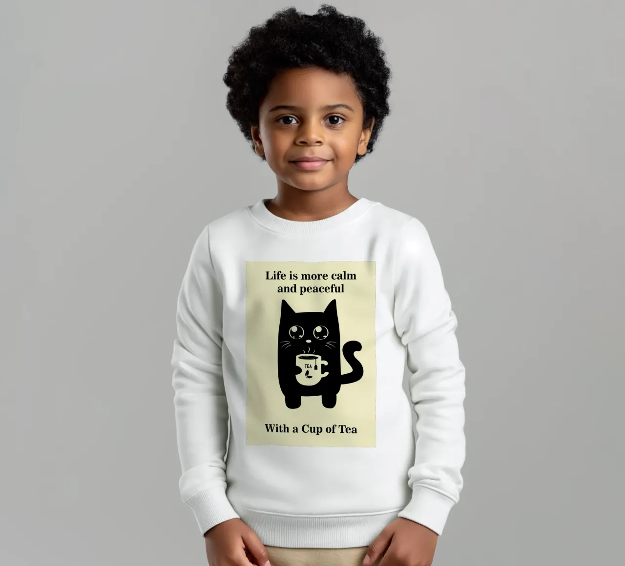 Cat and Tea kids sweatshirt by Bartosz Powalka