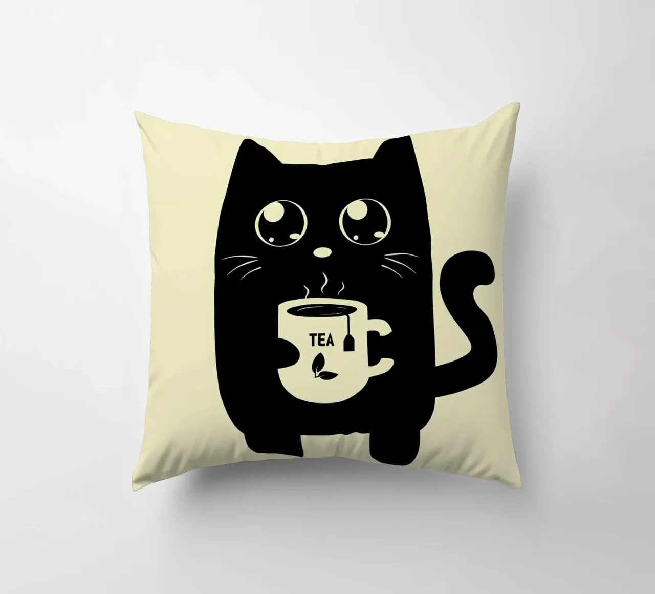 Cat and Tea decorative cushion by Bartosz Powalka