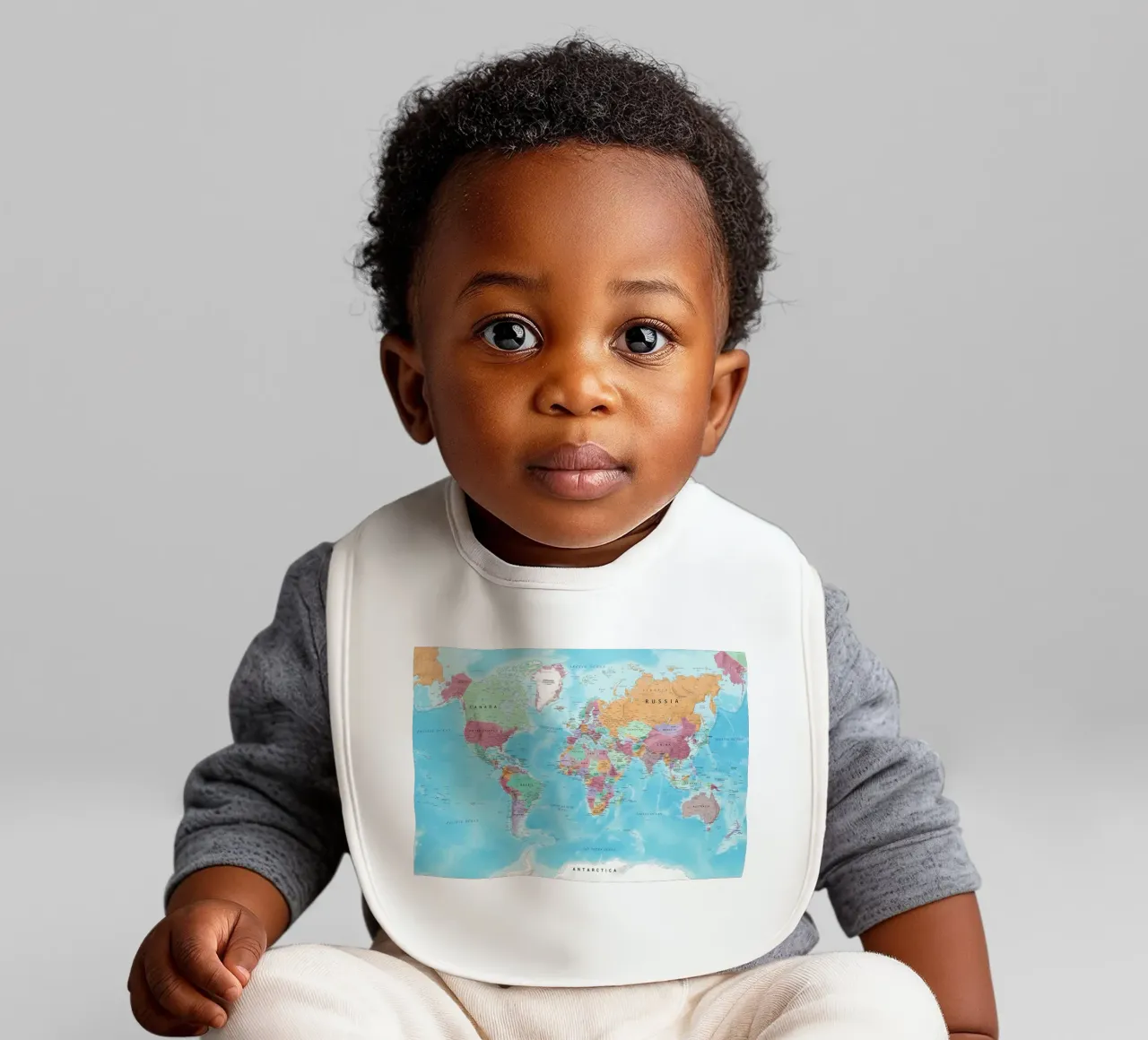 World map baby bib by Aiden Garcia