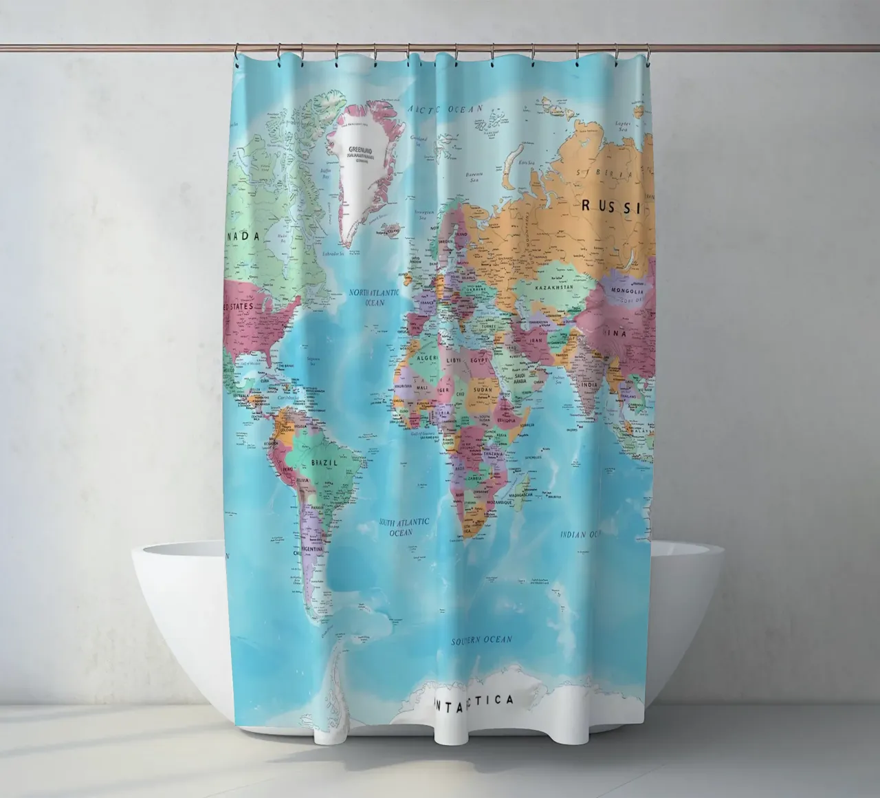 World map shower curtain by Aiden Garcia