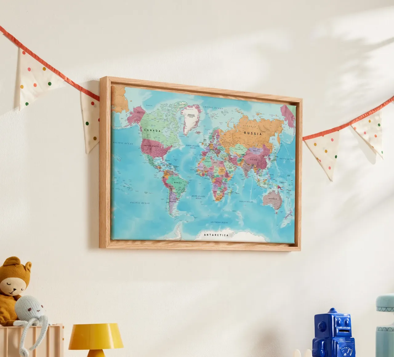Wereldkaart canvas met Baklijst van Aiden Garcia