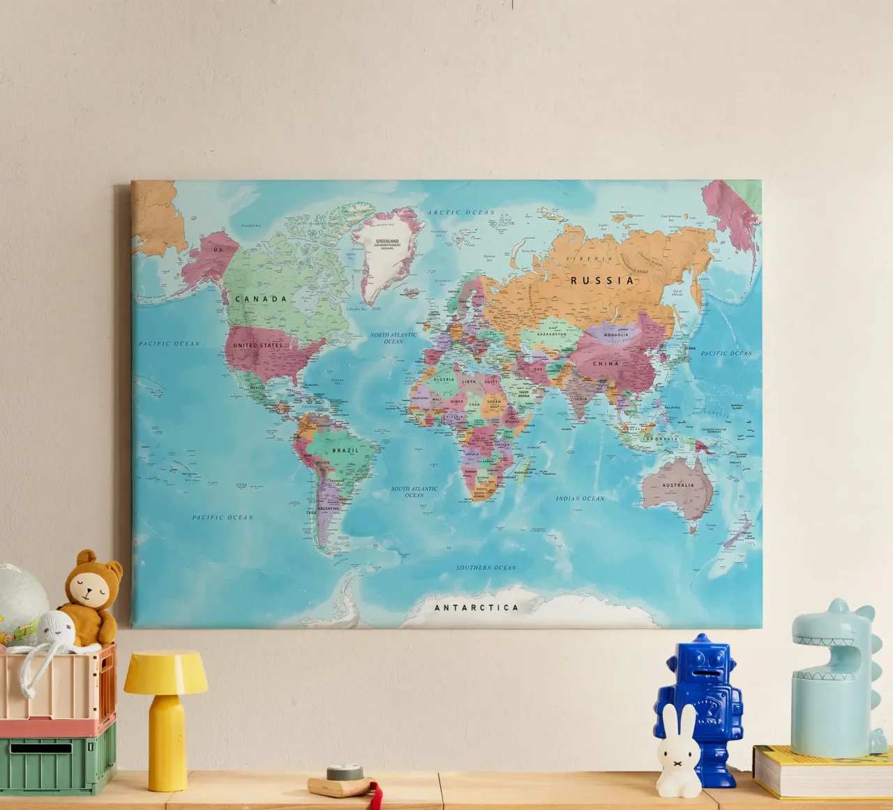 Wereldkaart canvas met Baklijst van Aiden Garcia