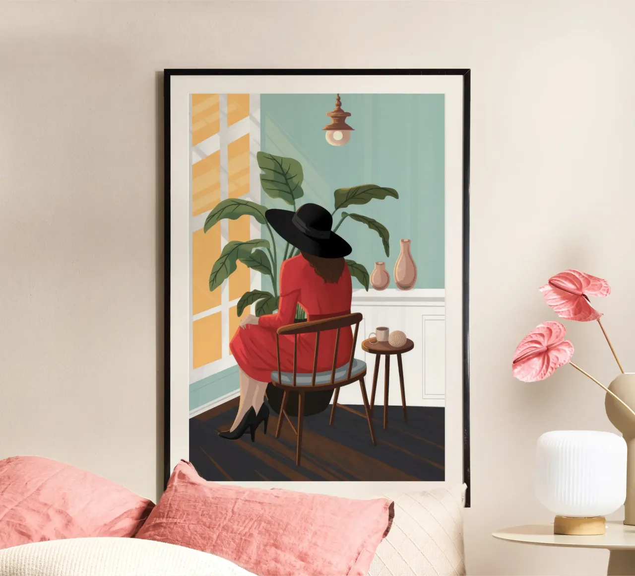 Momento di solitudine riflessiva poster con telaio in legno da Lumina Vision