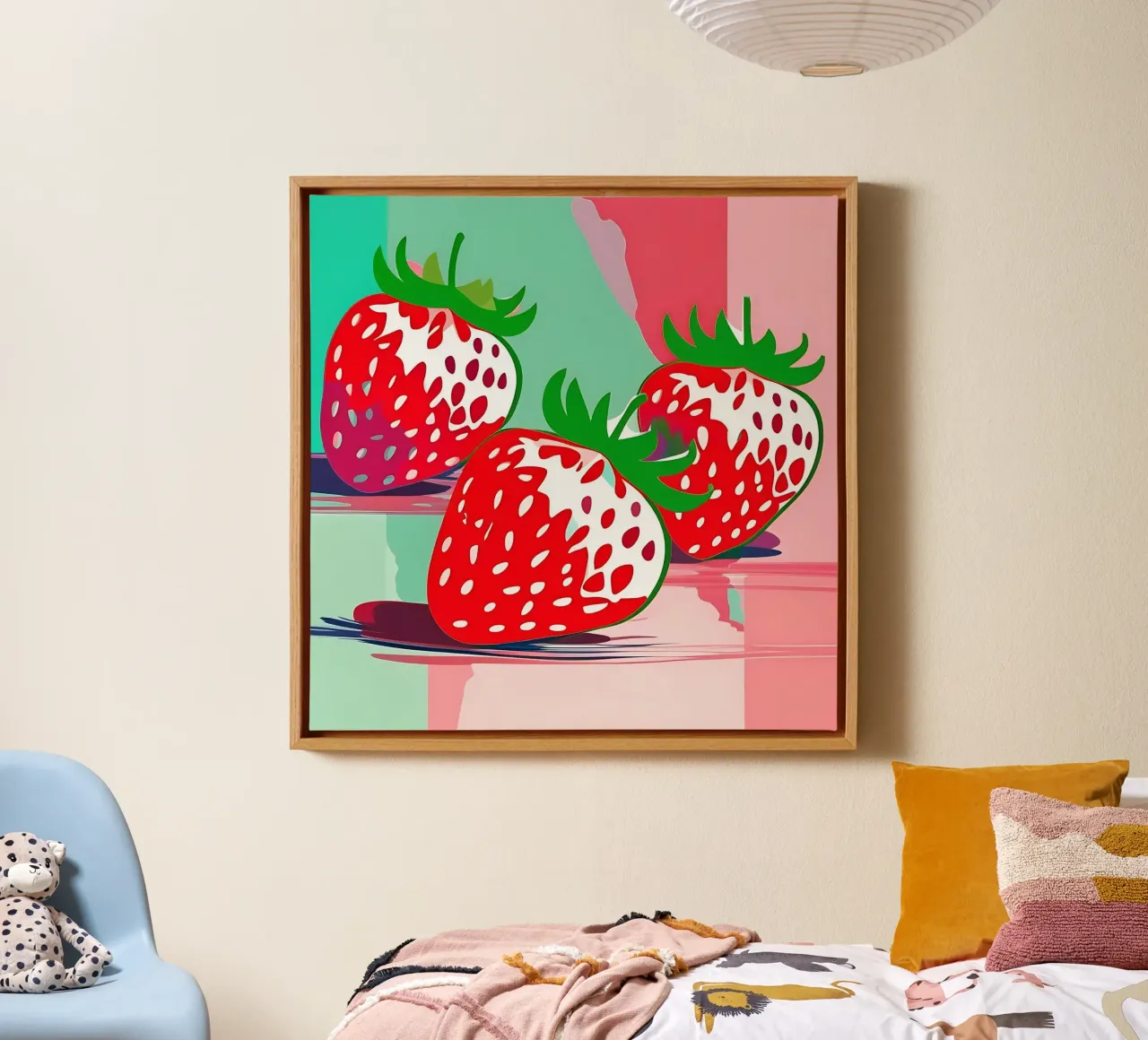 Fragole_stile_A_1 tela con Cornice a cassetta da Pink- und LoveArt by LK
