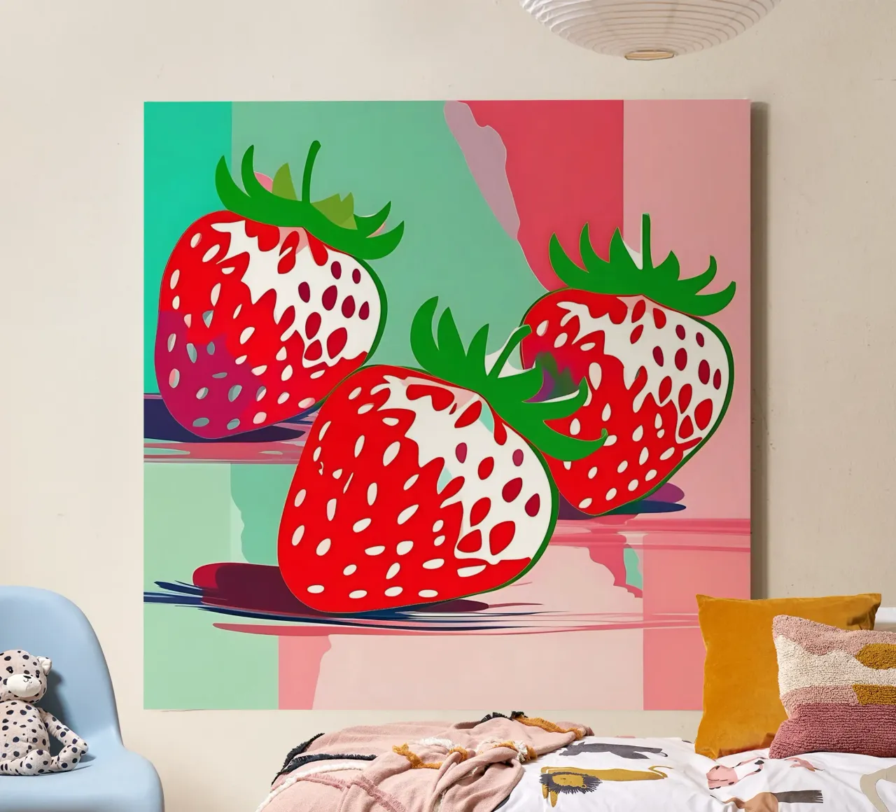 Fragole_stile_A_1 tela con Cornice a cassetta da Pink- und LoveArt by LK