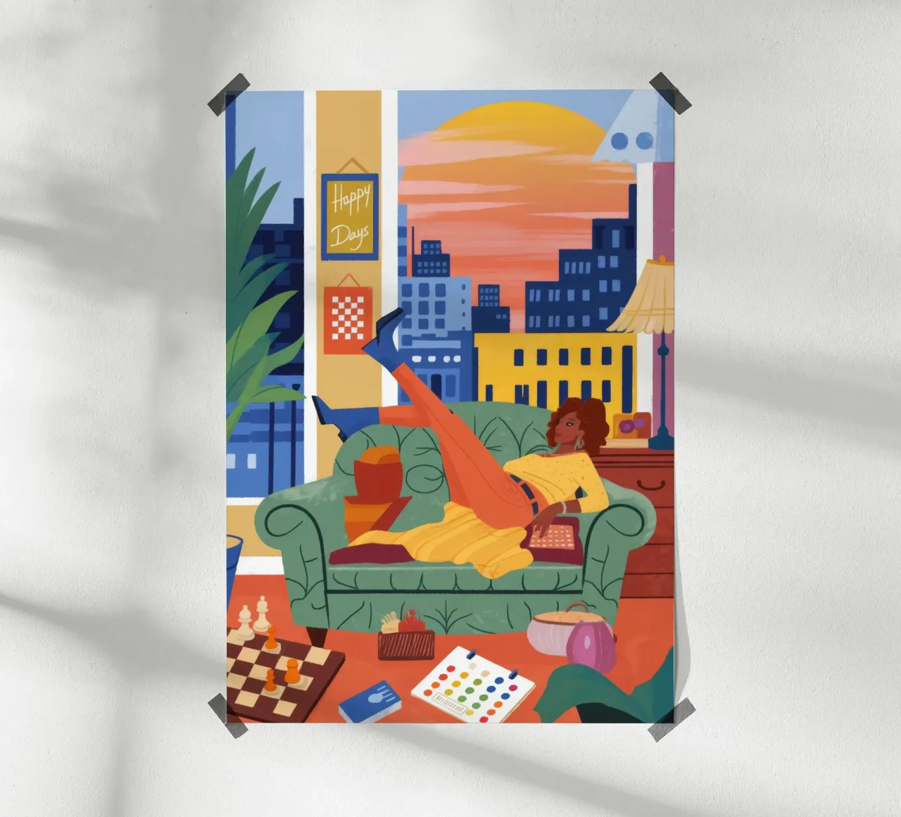 Paisaje onírico de relajación urbana poster con marco de madera de Lumina Vision